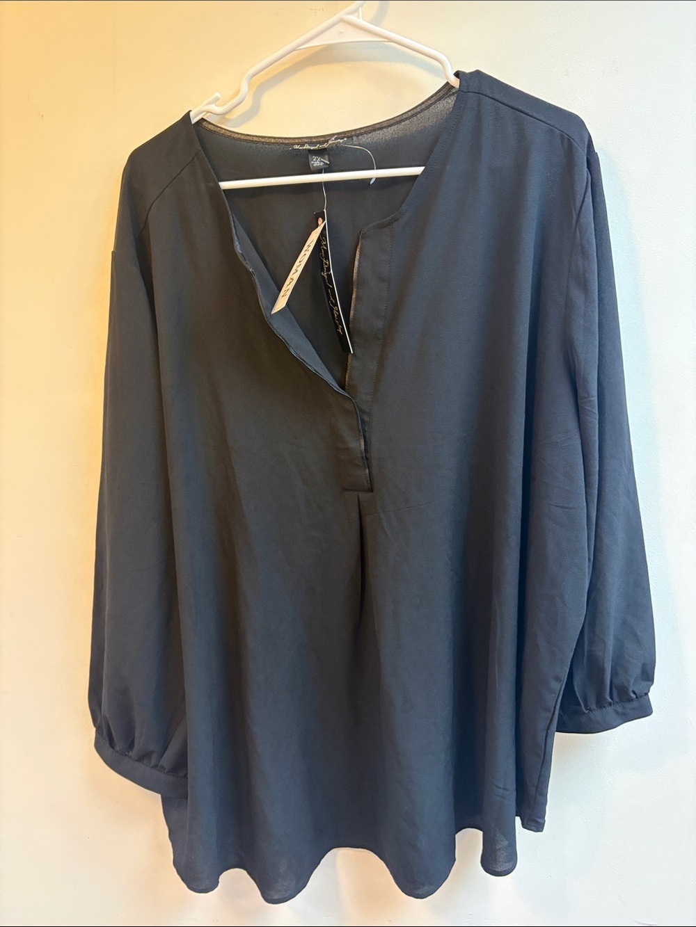 Women’s Slate Gray Split-Neck Long Sleeve Blouse